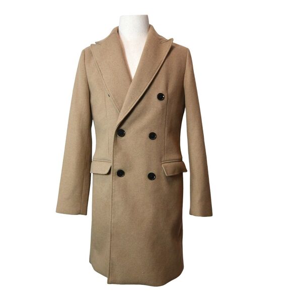 EUC Express Wool Blend Camel Coat Size S Double Breasted Water Resistant Classic - Picture 1 of 11
